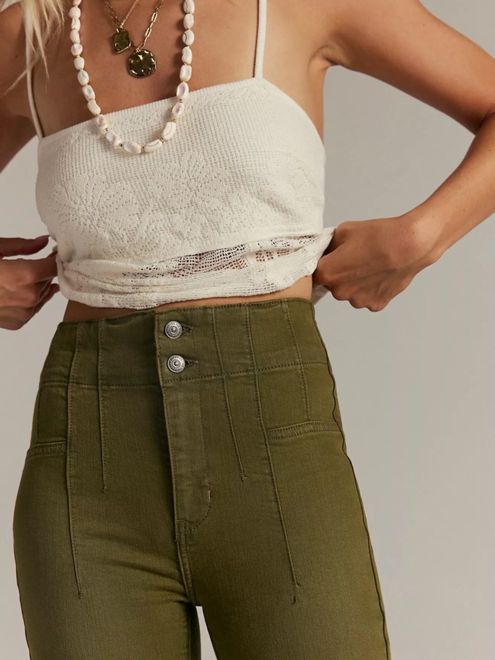 WE THE FREE Jayde Cord High Rise Flare Jeans in Deep Olive - Picture 4 of 11